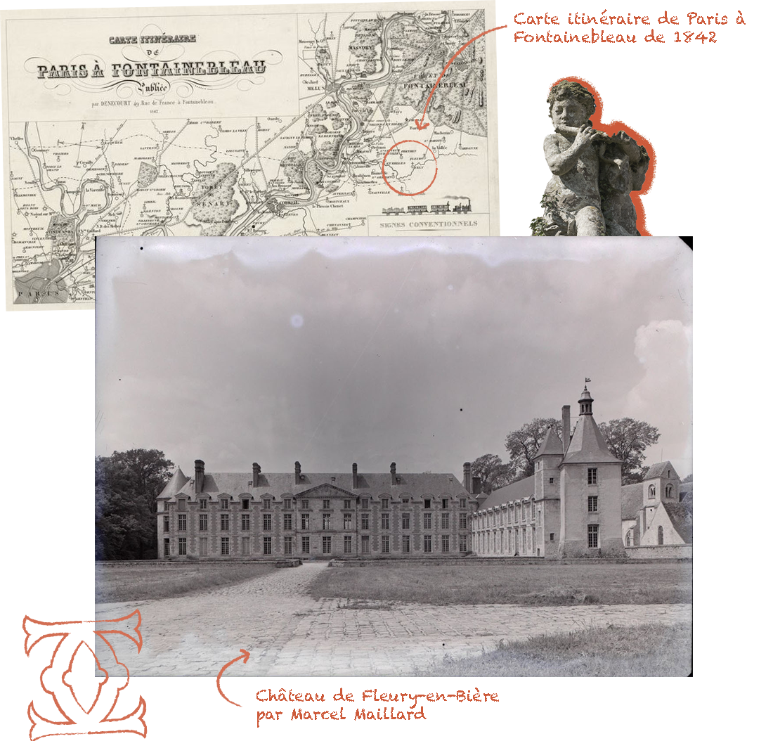 Ancienne carte et ancienne photo du château de fleury